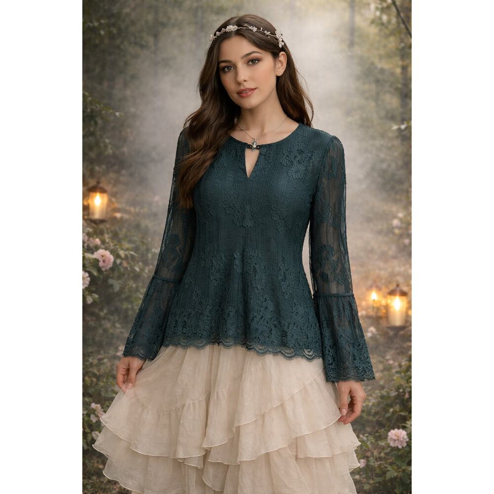 Ultra Pink Womens Top Small Teal Lace Fairy Faerie Whimsigoth Victorian Romantic